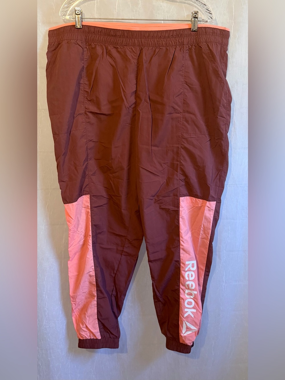 Reebok Women's Brown Pink Colorblock Track Pants 2XL Plus Mesh Lined 27"